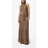 Women Halter Neck Pleated Two-Piece Set Striped Top and Maxi Skirt Elegant Summer Evening Wear Loose Fit Stylish New Arrival