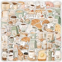 50-Pack Ins-Style Coffee Moment Doodle Stickers Guitar Mobile Tablet Notebook Decorative Stationery Simple Hand-Drawn Decals