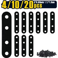 4/ 10/ 20pcs, Black Flat Straight Brace, Metal Mending Brackets, 16/ 40/ 80Pcs Screws (Black, 17x76mm)