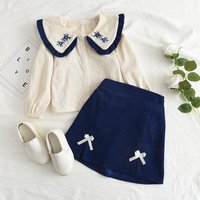 Ensemble demi-jupe à manches longues pour filles, haut à col de poupée + jupe à nœud, ensemble deux pièces, nouvelle collection automne/hiver 2023