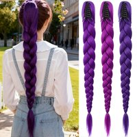 Synthetic Purple Single Braid Ponytail Hair Extension 24 Inch Clip On Thick Braided Hairpiece Braiding Hair for Women