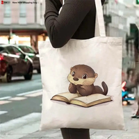 Reusable Otter Print Canvas Tote Eco Friendly Spacious Shoulder Bag for Women Lightweight Daily Travel Work Commute