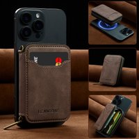 Magnetic Attraction Zipper Leather Card Slot Wallet for iPhone 17 Samsung Galaxy Google Xiaomi Phone MagSafe Magnetic Phone Bag