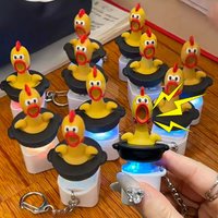 Funny Yellow Screaming Chicken Keyboard Keychain Decompression Finger Gadget Sound Mechanical Pendant Button LED Lamp Keychain