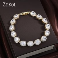 ZAKOL Classic Clear Big Water Drop AAA Cubic Zirconia Bracelet for Bridal Fashion Romantic Jewelry Gifts