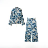 Fashionable Long Sleeve Shirt And Pants Set Women's Spring Summer New Arrival ZR Style Polyester Fiber Plant Floral Pattern