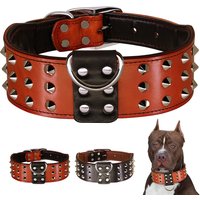 Spiked Studded Dog Collar Real Leather Dog Collars Necklace Rivets Pet Necklaces Adjustable For Medium Large Dogs Pitbull