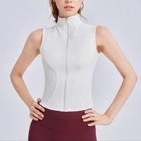 Women's Solid Thumb Hole Design Sports Jacket, Sporty Zip Up Sleeveless Outerwear for Yoga Gym Workout, Ladies Sportswear for Al