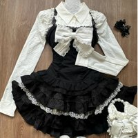 Y2k Aesthetic Lolita Style 3 Piece Set Women Kawaii White Shirt Bow Lace Vest Ruffle Mini Skirts Japan Fashion Gothic Skirt Suit