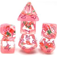 7Pcs/Set DND Dice Transparent Resin Sweet Strawberry Cute Steppe Lion Polyhedral Dice For Role-Playing Table Card RPG Board Game