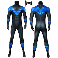 Nightwing Cosplay Costume Men Dick Grayson Zentai Mask 3D Print Nightwing Jumpsuit Mask Set Halloween Party Superhero Bodysuit