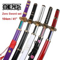 3-Pcs Roronoa Zoro Swords 104Cm Handmade Katana Japanese Anime Cosplay Shusui Enma Kitetsu Free Sword Holder And Belt NM35