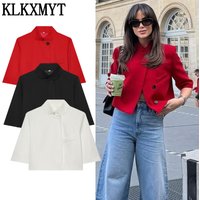 KLKXMYT Women's Cropped Blazer Spring New Female Coats One-Button Half Sleeve Tops Lady Shoulder Pads Street Outerwear