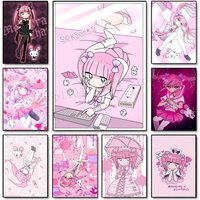 PINK Girly Heart Anime Menhera Chan Kawaii Girl Poster High Quality Print Waterproof Wall Art Sticker For Bar Living Room Decor