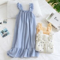 2026 Summer New Style Nightdress Ladies 100% Cotton Crepe Thin Vest Suspender Skirt Loose Long Skirt Sweet And Cute Home Skirt