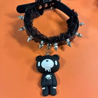 Edgy Bloody Bear Choker Necklaces - Cute yet dark bear pendants with spiked, ruffled collars. Bold alternative style.