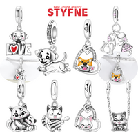 Silver-Plated Running Cartoon Puppy Charms Beads Fit Original Bracelets Bag Keychain Charms Beads Pendant Diy Women Jewelry Gift