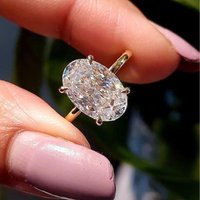 1ct 2ct 3ct 925 Sterling Silver Oval Brilliant Cut 4 Prongs Moissanite Solitaire Engagement Ring Wedding Ring Gold Plated