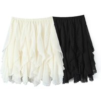 Kawaii Black Mini Skirts Women Summer 2025 Japanese Y2k Fashion Ruched Skirts Vintage Clothes Kawaii Ruffle Skirts Lace Trim