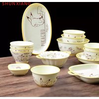 SHUNXIANG Pokémon Tableware Cartoon Ceramic Bowl Plate Pikachu Dinnerware Cute Double Ear Bowl Fruit Dinner plate Microwave Safe