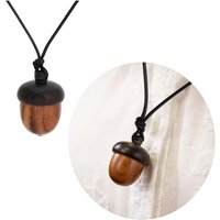 E21F Vintage Wooden Acorns Pendant Necklace Handmade Acorn Storage Leather Cord Choker Necklace for Women Party Jewelry Gift