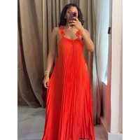 Summer New Sweet and Fresh Camisole with Exposed Back Pressure Pleated Dress Long Skirt Dress Summer Sexy Dress Vintage Dress