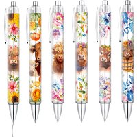 6 PCS Set Cute Scottish Highland Cow Ballpoint Pens Stationery Items with Cow Pattern Accessories
