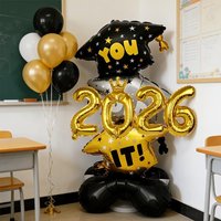 2pcs Graduation Cap Stand Balloon with 2026 Crown Number Balloon for Graduation Party Celebration Decoration Photo Backdrop Gift
