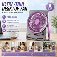 Desktop Fan Low-noise Silent Ultra-thin Fan 6-speed Adjustment LED Digital Display Outdoor Portable Hanging Card Small Fan