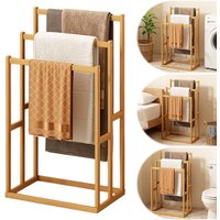 Wood Vertical Towel Rack with 3 Hanging Crossbars 3 Tier Standing Towel Rack Floor Towel Rack for Bathroom Dorm Bedroom Pool