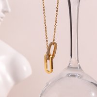 Micro Set Rhinestone Green Pink Paper Clip Link Pendant Necklace For Woman Stainless Steel Gold Necklace Jewelry For Party