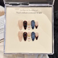 10 PCS Luxury Handmade Press on Nails Middle Almond French leopard print Design with 3-PIECE Tool Adhesive Nail Glue Tabs
