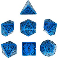 Blue Carved Acrylic Dice Set,7Pcs Black Recessed Engraved Polyhedral DND Dice for Dungeons & Dragons TRPG Tabletop Role Playing