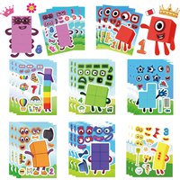 8/16/24Pcs Cartoon Digit Building Blocks Make a Face Puzzle Stickers Notebook Stationery Fridge DIY Waterproof Decals