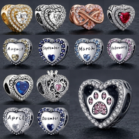 Heart Charms for Women Bracelet, Birthstone Month Paw Print Infinity Crown Crystal Beads Compatible with DIY Jewelry Accessories