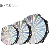 Miwayer 6/8/10 inch Radiant Hand Drum Tambourine with Double Row Jingles Reflective Drum Head Musical Handbell Percussion