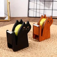 1pcs Cute Cat Tape Cutter, Wood & Clear Plastic Holder, Compact Tool for Cutting Packaging