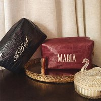 Embroidered Croc Makeup Bag Personalized Vegan Cosmetic Pouch Luxury Travel Accessory Gift for Her Bridesmaid Present Ideas