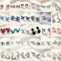 New 925 Silver Daisy Blue Butterfly Cartoon Small Animal Fashion Earrings Fit for Party and Party Wearing DIY Boutique Jewelry