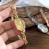 Ladies Vintage Luxury Quartz Watch Elongated Alloy Thin Bracelet Track Shape Case Elegant Lady Commuter Versatile Ellipse Watch