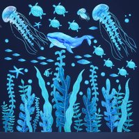 Sea Wall Decals Glow in The Dark Ocean Wall Decals Colorful Sea Turtle Seaweed Jellyfish Stickers Removable Ocean Decor for Kids