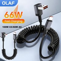 100W Car Spring Cable Short Type C To USB C Cable Fast Charging Phone Data Cable For iphone 17 16 Xiaomi 66W USB Type C Cable