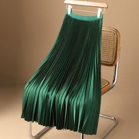 Women luxury solid color high satin pleated Fashion skirt large size green High Waist Pleated Maxi Skirt Female