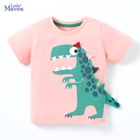Little maven – T-Shirt d'été pour garçons, en coton, avec appliques d'animaux et de dinosaures, pour enfants, vêtements pour enfants