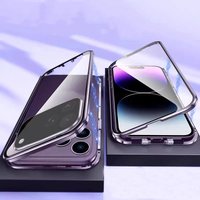 Magnetic 360° Protection Double Sided Glass Case For iPhone 17E 17 16E 16 15 14 13 12 Pro Max Air Mini Plus Cover With Buckles