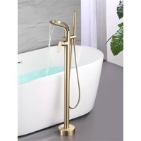 Brushed Gold Bathroom Bathtub Faucet + Handheld Shower Free Standing Luxury Waterfll BathTub Mixer Taps Floor Mounted