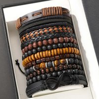 12 Pieces Faux Leather Tiger's Eye Moonstone Bead Vintage Woven Bracelet Set Casual Party Fashion Accessories (Box Not Inc)