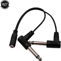 3.5mm Mini 1/8 inch TRS Stereo Female Jack to Dual 1/4 6.35mm Male Plug Mono TS Right Angle Audio Adapter Y Splitter Cable 20cm