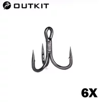 OUTKIT 10pcs 6x Strong Super Sharp Round Treble Hook Antirust High Carbon Steel 2 4 6 8# Sea Treble Hooks Fishing Tackle