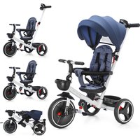 6-in-1 Baby Tricycle, Folding Kids Trike with Adjustable Parent Handle, Safety Harness, Wheel Brakes, and Removable Canopy